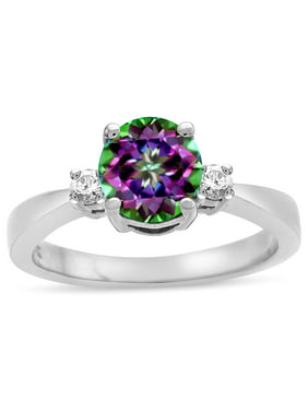7mm Glitzs Jewels Sterling Silver Created Blue Opal & Simulated Amethyst Ring 